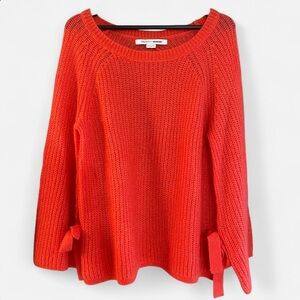 Project Naadam Women’s Open Knit Bell Sleeve Coral Pink Sweater Size Medium